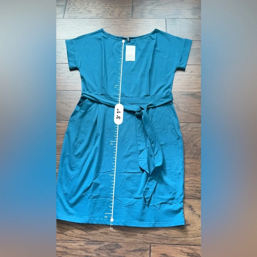 Fashion Women's Size XL Blue Teal Front Tie Short Sleeve T-Shirt Dress - Picture 7 of 10